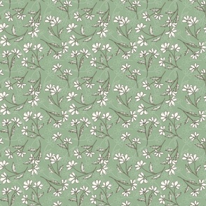 hand drawn floral - green and brown - ditsy