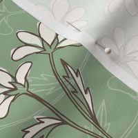 hand drawn floral - green and brown - small