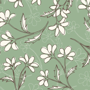 hand drawn floral - green and brown