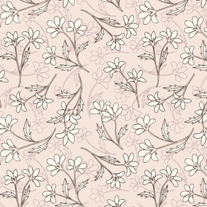 hand drawn floral - pink and brown - small
