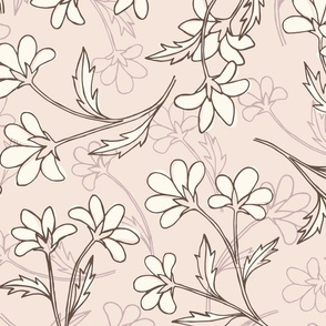 hand drawn floral - pink and brown