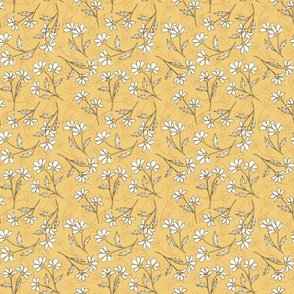 hand drawn floral - yellow and brown - ditsy
