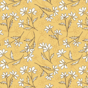 hand drawn floral - yellow and brown - small