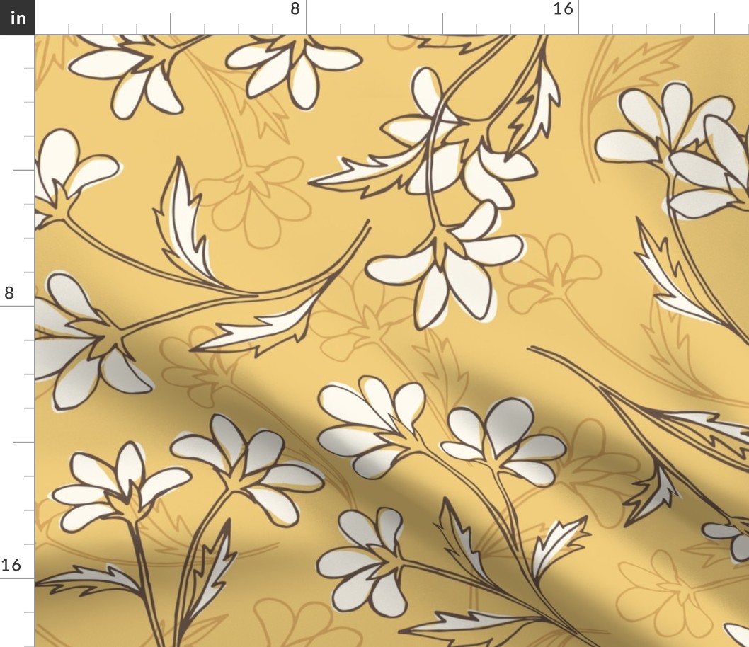 hand drawn floral - yellow and brown