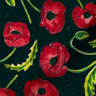 Painted Poppies of Dark Green by ArtfulFreddy