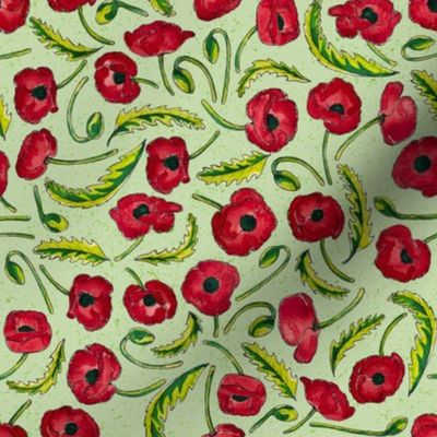 Painted Poppies on Green (small scale) by ArtfulFreddy