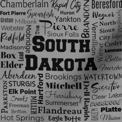 South Dakota cities, gray (8-inch repeat)