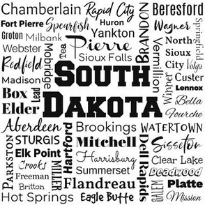 South Dakota cities, white (8-inch repeat)