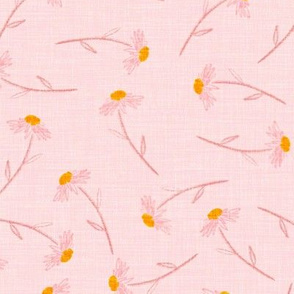 Daisy scatter - linen texture - pretty in pink