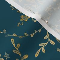 Faux Gold Damask on Midnight Blue