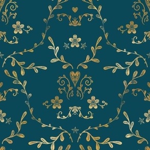 Faux Gold Damask on Midnight Blue