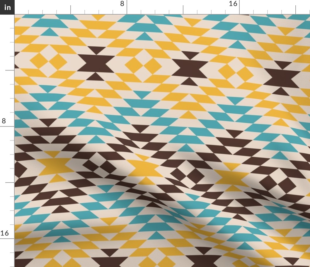 Aztec diamonds kilim cream brown teal yellow large