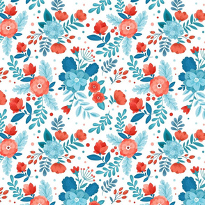 Blue and red flowers