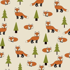 Cream Fabric with Foxes and Trees