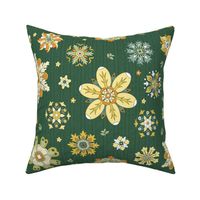 scattered rosette flowers dark green large