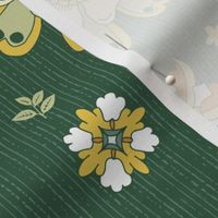 scattered rosette flowers dark green large