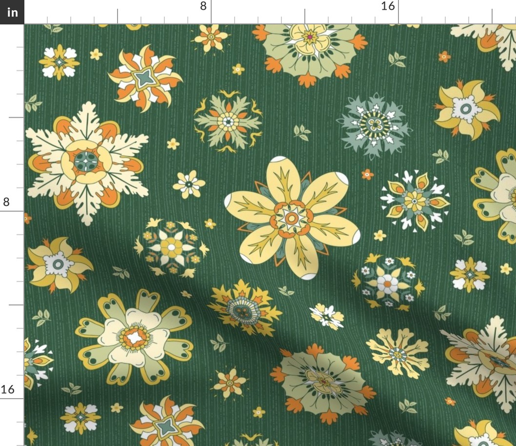 scattered rosette flowers dark green large