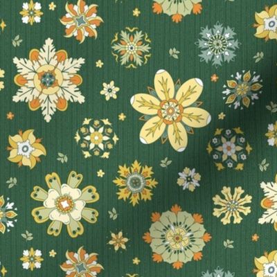 scattered rosette flowers dark green small