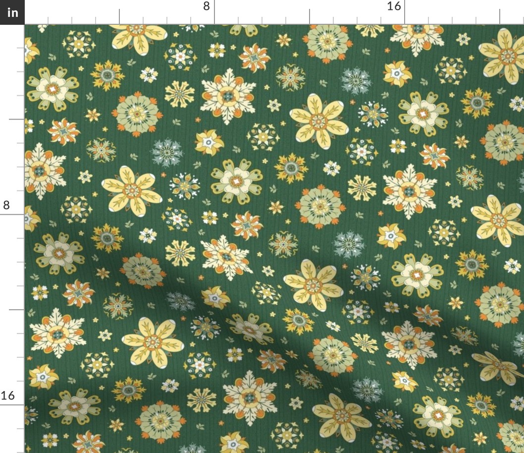 scattered rosette flowers dark green small