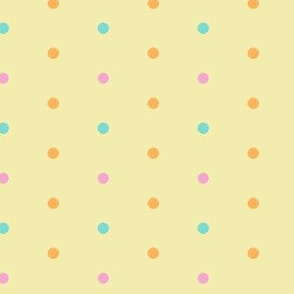 Tricolor Polka Dots in Peach,  Aqua  and Pink on Pastel Yellow