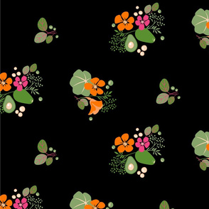 Green and orange avocado bouquet pattern