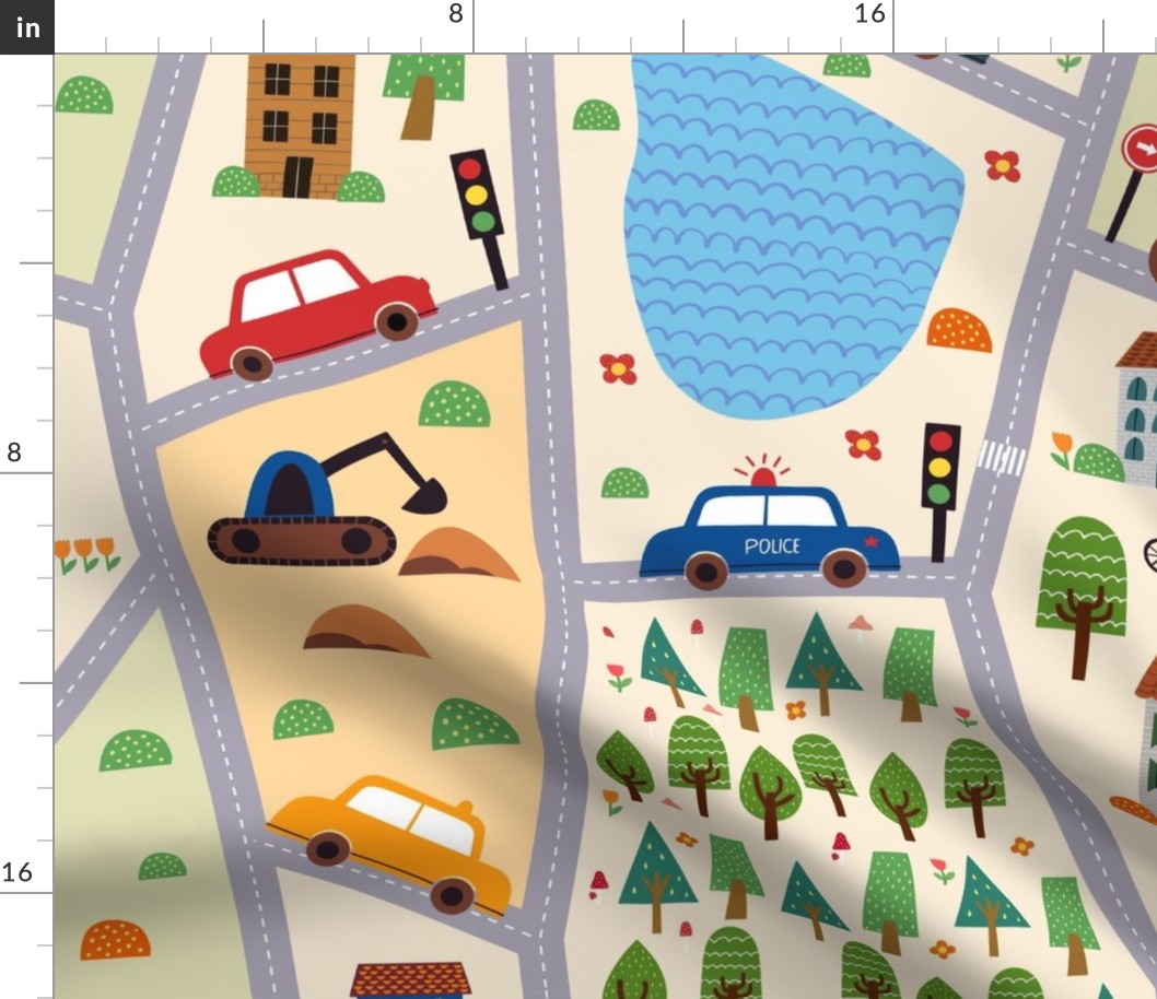 Large Busy City Cars Trucks Buildings Childrens Map