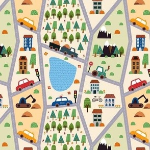 Small Busy City Cars Trucks Buildings Childrens Map