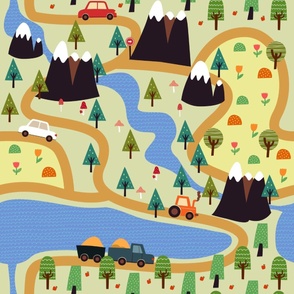Large Mountain Country Roads Cars and Trucks Childrens Map