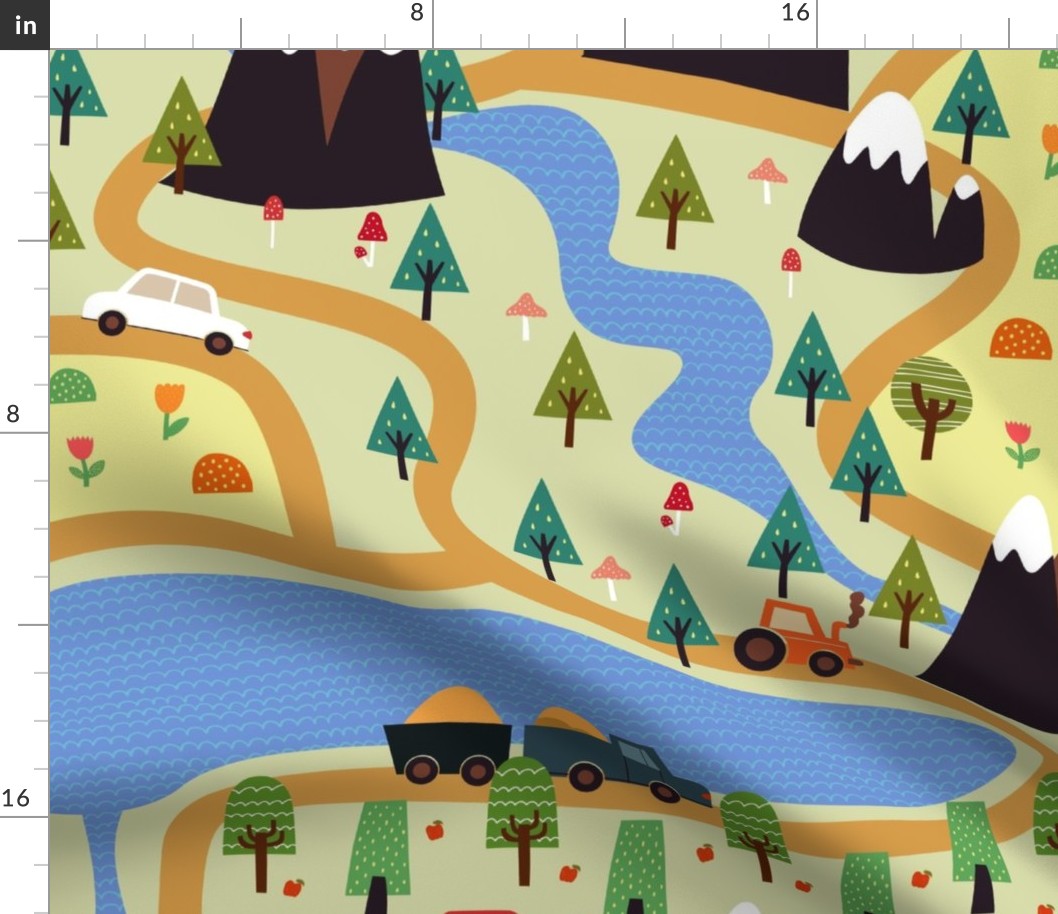 Large Mountain Country Roads Cars and Trucks Childrens Map