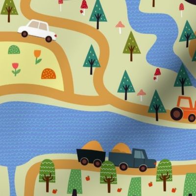 Medium Mountain Country Roads Cars and Trucks Childrens Map