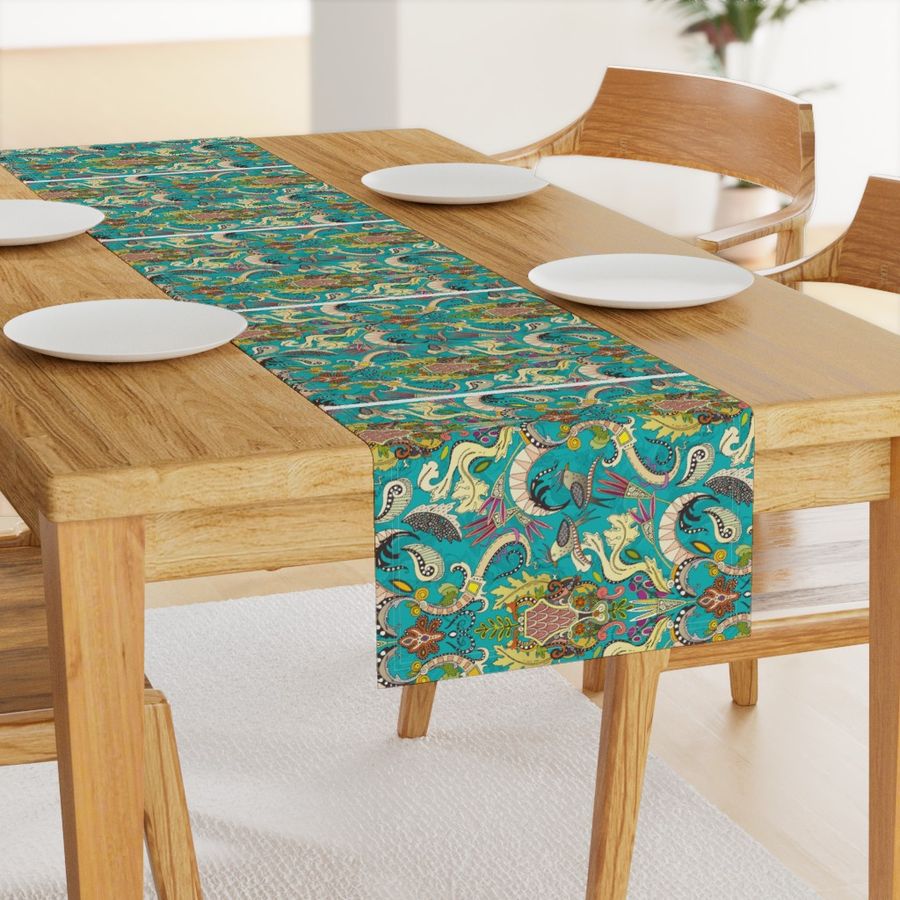 boho rococo turquoise tea towel