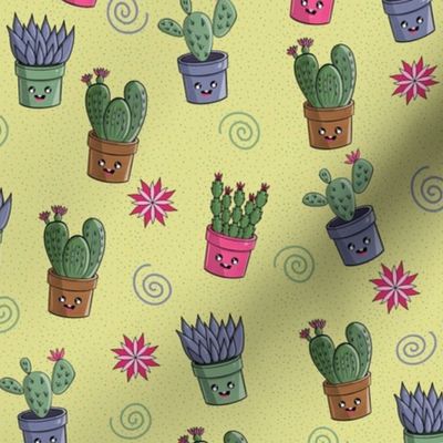 Kawaii Succulents Pattern Small Scale