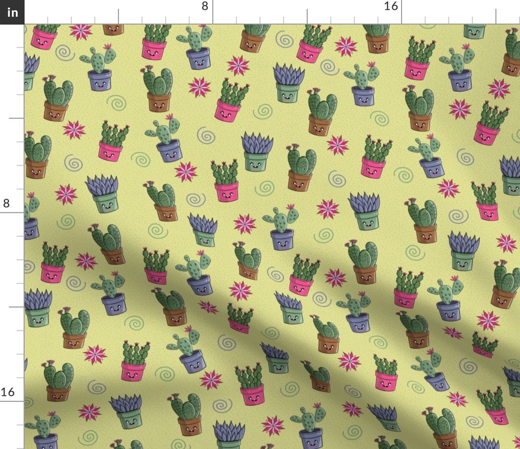 Kawaii Succulents Pattern Small Scale