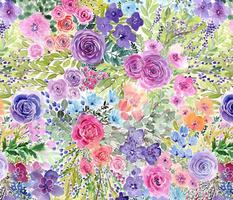 Flowerfield, colorful flowers painted with watercolors