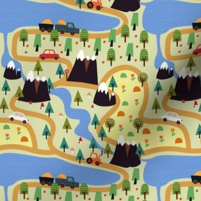 Small Mountain Country Roads Cars and Trucks Childrens Map