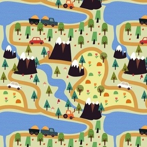Small Mountain Country Roads Cars and Trucks Childrens Map