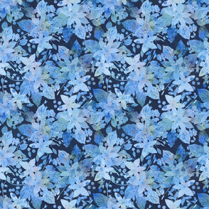 Denim Blue Watercolor Flower Pattern Smaller