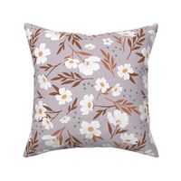 White Floral Frenzy on Dusty Lavender - Large Scale