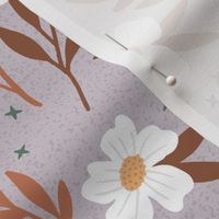 White Floral Frenzy on Dusty Lavender - Large Scale