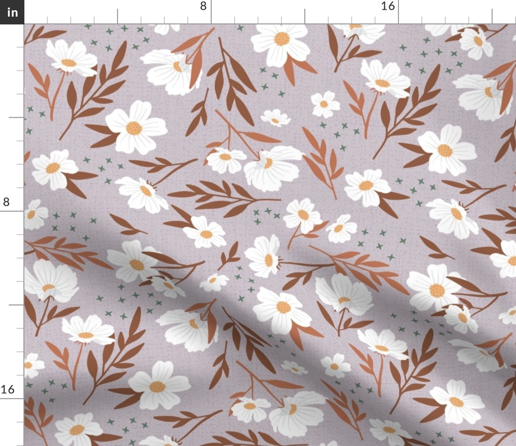 White Floral Frenzy on Dusty Lavender - Large Scale