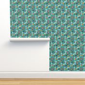 Island Tiki Mid Century Modern Aqua Orange Small 