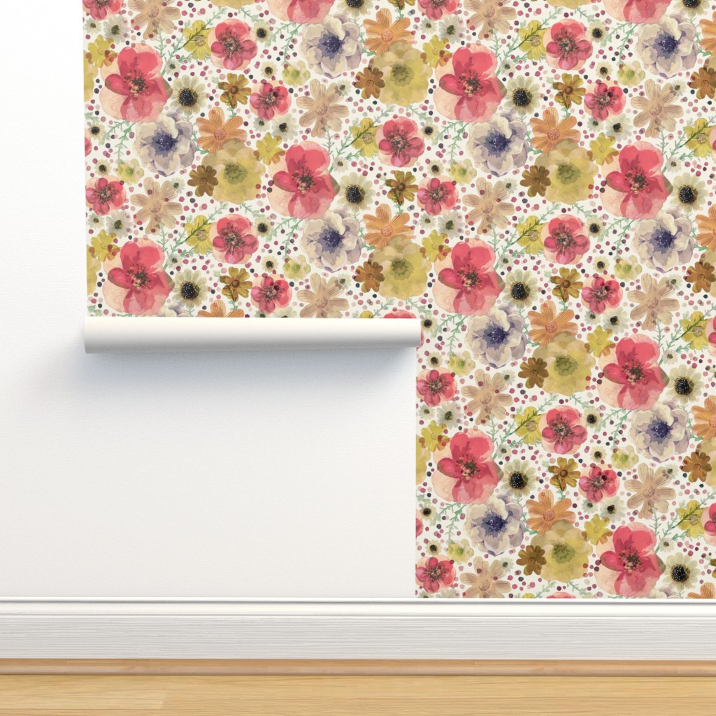 Hand Painted Floral Jumbo- Hand Drawn Wallpaper | Spoonflower
