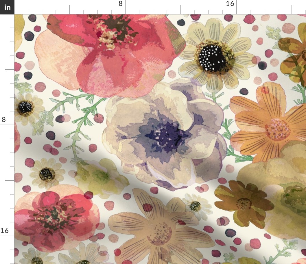 Hand Painted Floral Jumbo- Hand Drawn Fabric | Spoonflower