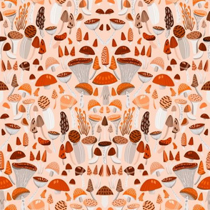  Magic mushrooms fabric - rainbow mushrooms, fungus, hippie design - Orange