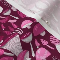  Magic mushrooms fabric - rainbow mushrooms, fungus, hippie design - Burgundy