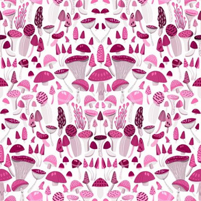  Magic mushrooms fabric - rainbow mushrooms, fungus, hippie design - Pink