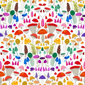  Magic mushrooms fabric - rainbow mushrooms, fungus, hippie design - White rainbow