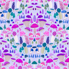  Magic mushrooms fabric - rainbow mushrooms, fungus, hippie design - Lavender