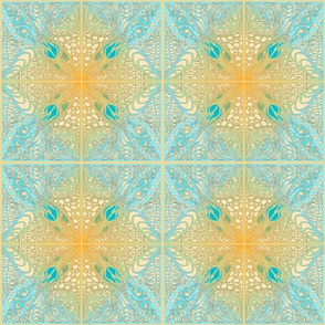 FLOWER SQUARE ROSE OVERLAY aqua yellow 