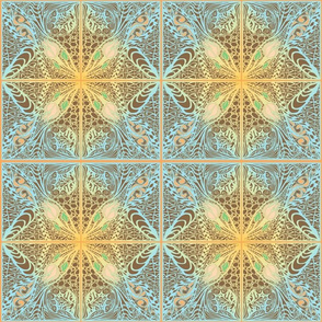 FLOWER SQUARE ROSE OVERLAY aqua peach